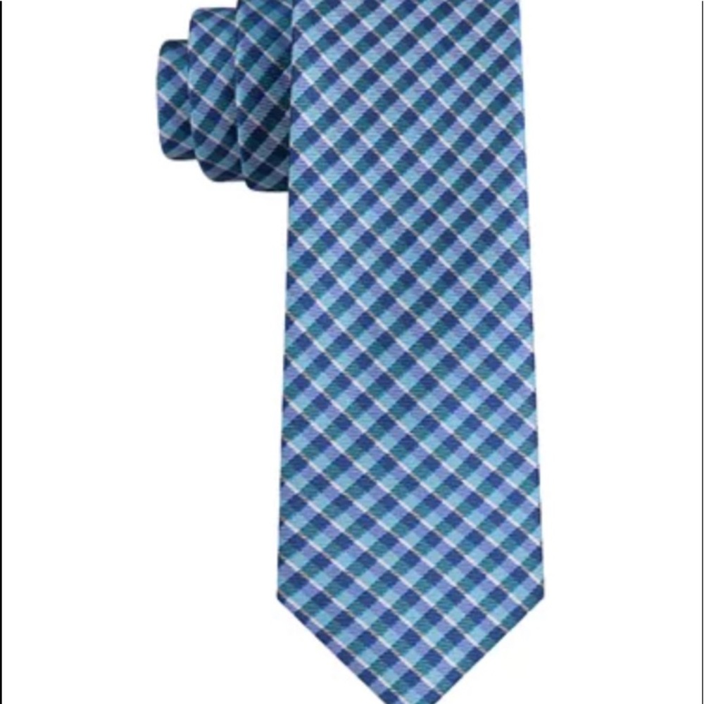 Tommy Hilfiger Men's York Slim Plaid Tie aqua - Picture 4 of 4
